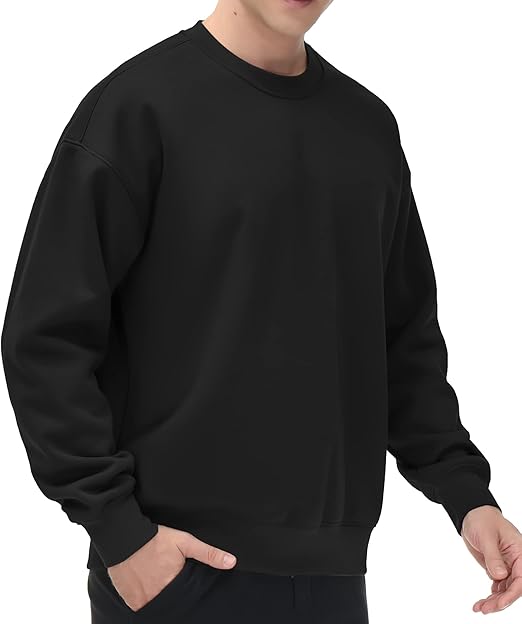 Men's Fleece Crewneck Sweatshirt Thick Loose fit Soft Basic Pullover Sweatshirt